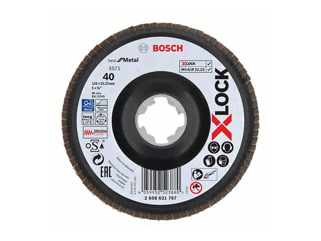 Круг лепестковый 125х22.2 мм G40 конический BEST FOR METAL X-LOCK BOSCH Круг лепестковый 125х22.2 мм G40 конический BEST FOR METAL X-LOCK BOSCH