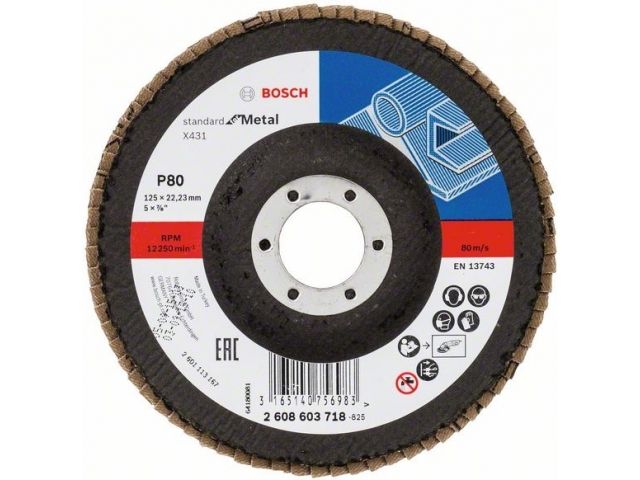 Круг лепестковый 125х22.2 мм K80 плоский STANDARD FOR METAL BOSCH Круг лепестковый 125х22.2 мм K80 плоский STANDARD FOR METAL BOSCH