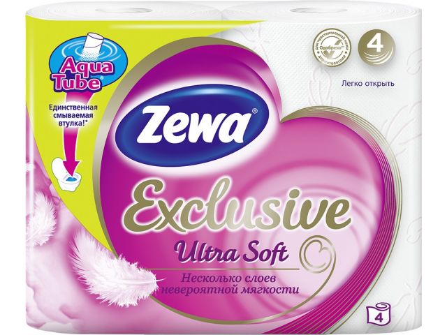Бумага туалетная 4-х слойная Exclusive Ultra Soft 4 рул. Zewa Бумага туалетная 4-х слойная Exclusive Ultra Soft 4 рул. Zewa