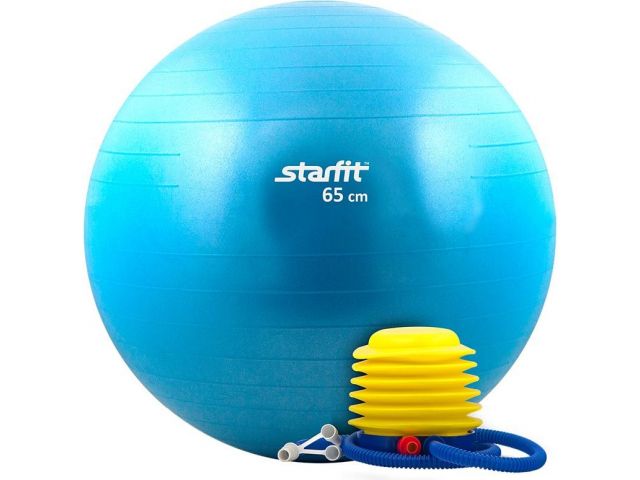 Мяч гимнастический STARFIT GB-102 65 см, с насосом, синий (антивзрыв) 1/10 Мяч гимнастический STARFIT GB-102 65 см, с насосом, синий (антивзрыв) 1/10