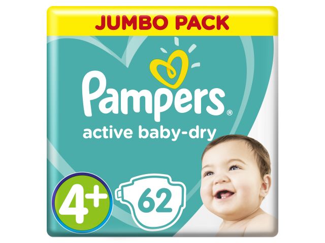 Подгузники детск. однораз. Active Baby-Dry 4+ Maxi Plus (10-15 кг) 62 шт. Pampers Подгузники детск. однораз. Active Baby-Dry 4+ Maxi Plus (10-15 кг) 62 шт. Pampers