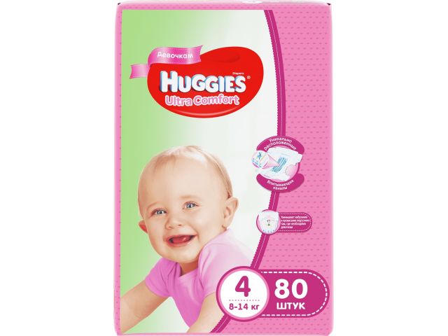 Подгузники детск. однораз. для девочек Ultra Comfort 4 (8-14 кг) 80 шт. Huggies Подгузники детск. однораз. для девочек Ultra Comfort 4 (8-14 кг) 80 шт. Huggies
