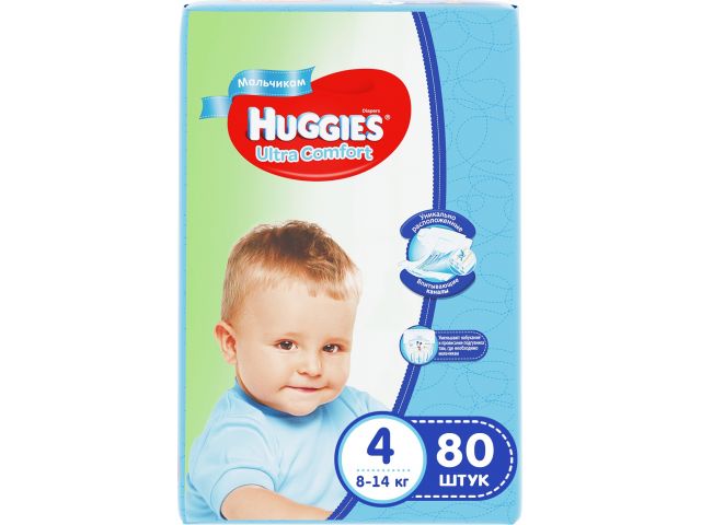Подгузники детск. однораз. для мальчиков Ultra Comfort 4 (8-14 кг) 80 шт. Huggies Подгузники детск. однораз. для мальчиков Ultra Comfort 4 (8-14 кг) 80 шт. Huggies