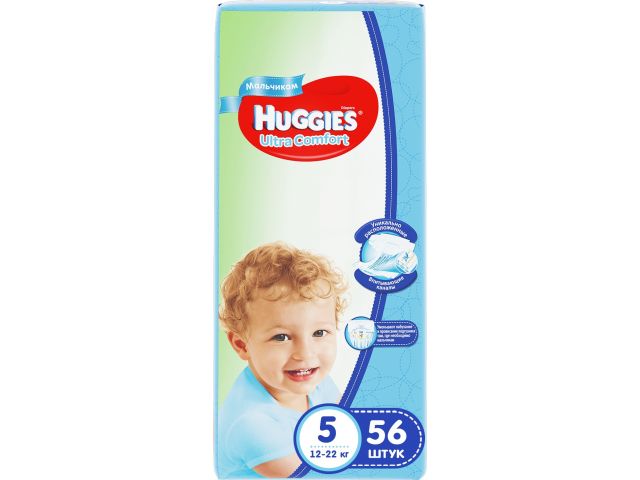 Подгузники детск. однораз. для мальчиков Ultra Comfort 5 (12-22 кг) 56 шт. Huggies Подгузники детск. однораз. для мальчиков Ultra Comfort 5 (12-22 кг) 56 шт. Huggies