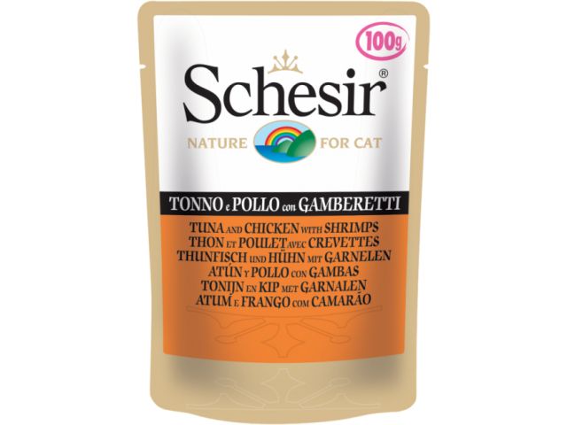 Корм для кошек консервир. тунец и курица с креветками 100 г Schesir Корм для кошек консервир. тунец и курица с креветками 100 г Schesir