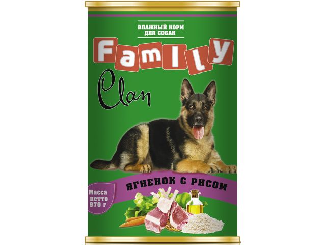 Корм для собак консервир. ягненок с рисом 970 г Family Clan Корм для собак консервир. ягненок с рисом 970 г Family Clan
