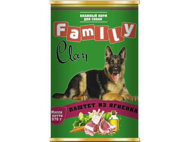 Паштет для собак из ягненка 970 г Family Clan Паштет для собак из ягненка 970 г Family Clan