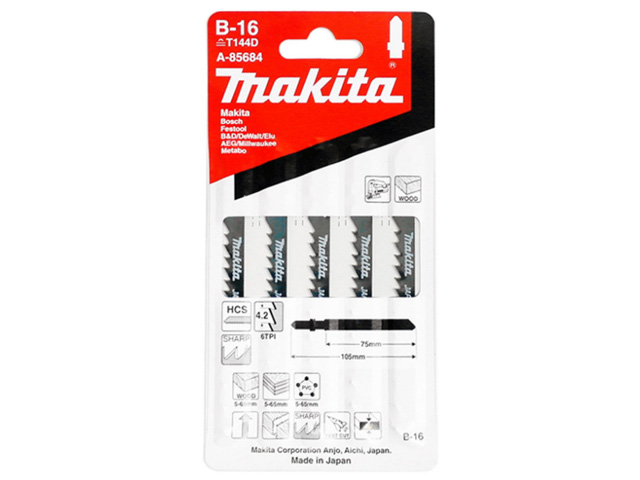Пилка лобз. по дереву B-16 (5 шт.) MAKITA (пропил прямой, тонкий,) Пилка лобз. по дереву B-16 (5 шт.) MAKITA (пропил прямой, тонкий,)