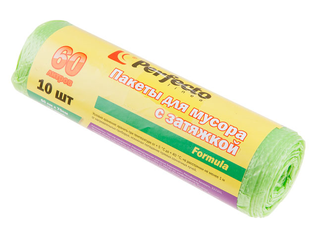 Пакеты для мусора Formula с затяжкой, 60 л, 10 шт., PERFECTO LINEA Пакеты для мусора Formula с затяжкой, 60 л, 10 шт., PERFECTO LINEA