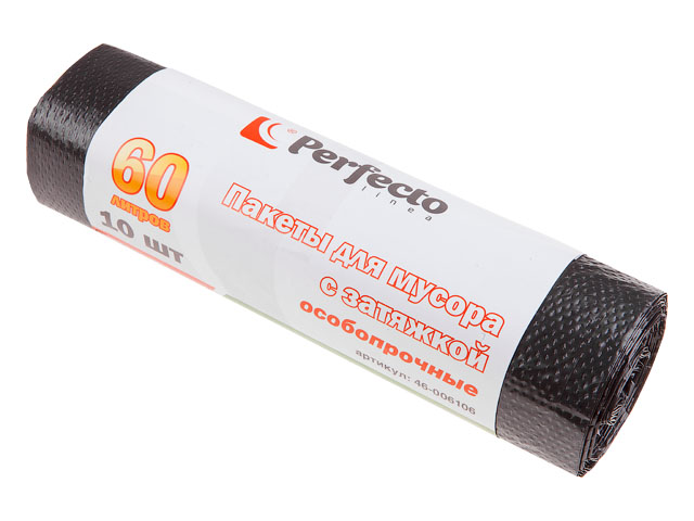 Пакеты для мусора особопрочные с затяжкой, 60 л, 10 шт., PERFECTO LINEA Пакеты для мусора особопрочные с затяжкой, 60 л, 10 шт., PERFECTO LINEA