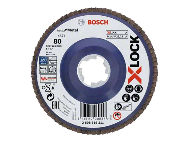 Круг лепестковый 125х22.2 мм G80 плоский BEST FOR METAL X-LOCK BOSCH Круг лепестковый 125х22.2 мм G80 плоский BEST FOR METAL X-LOCK BOSCH