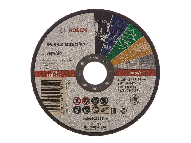 Круг отрезной 125х1.0x22.2 мм универс. Multi Construction BOSCH Круг отрезной 125х1.0x22.2 мм универс. Multi Construction BOSCH