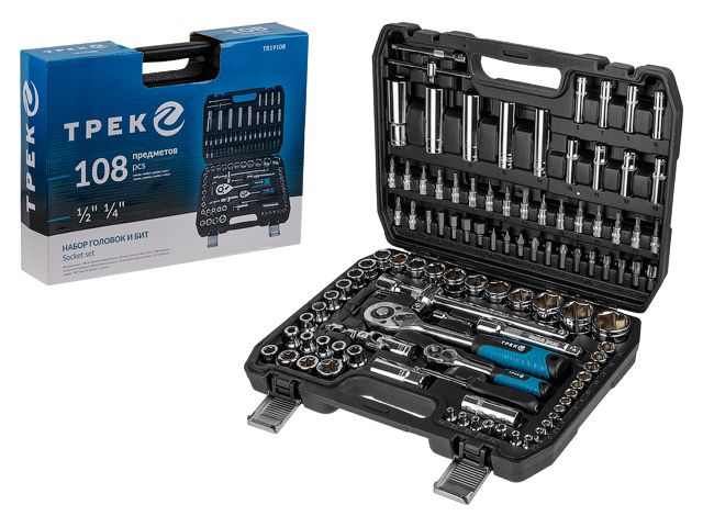 Набор головок и бит 108пр. ТРЕК (1/4", 1/2", 6 граней) Набор головок и бит 108пр. ТРЕК (1/4", 1/2", 6 граней)