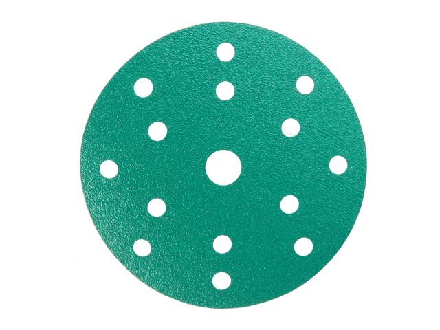 Шлифлист 150мм круг P150 пленка, самосцепл. (15 отв.) Green Hanko Шлифлист 150мм круг P150 пленка, самосцепл. (15 отв.) Green Hanko