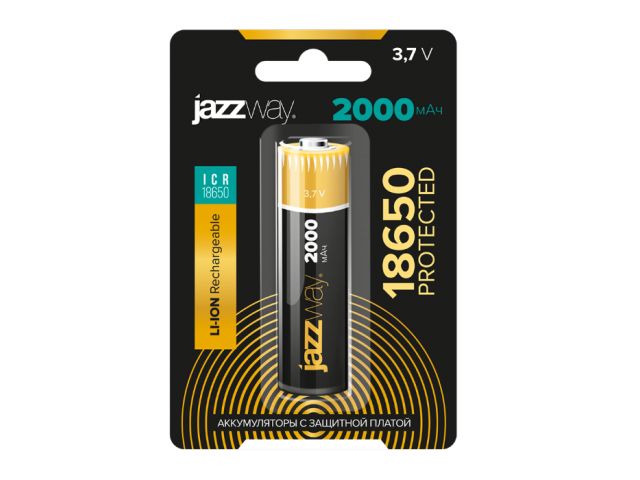 Аккумулятор 18650 Li-ion 2000мАч 3.7В, блистер 1шт. JAZZWAY Аккумулятор 18650 Li-ion 2000мАч 3.7В, блистер 1шт. JAZZWAY