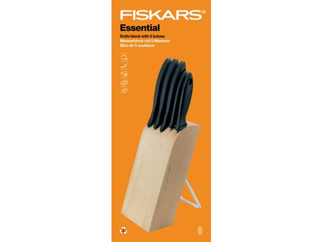 Набор ножей 5 шт. с деревянным блоком Essential Fiskars Набор ножей 5 шт. с деревянным блоком Essential Fiskars