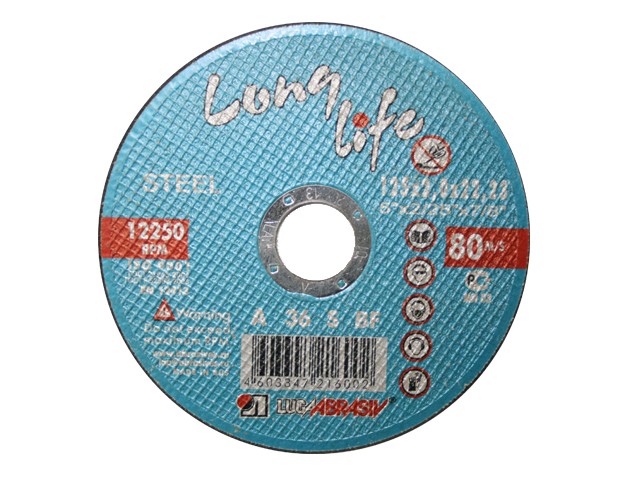 Круг отрезной 125х1.2x22.2 мм для металла Long Life LUGAABRASIV Круг отрезной 125х1.2x22.2 мм для металла Long Life LUGAABRASIV