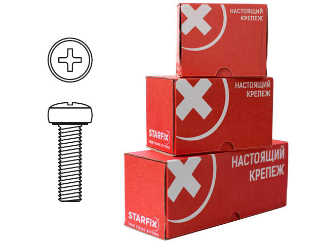 Винт М8х100 мм полусф. головка, цинк, DIN 7985 (20 шт в карт. уп.) STARFIX Винт М8х100 мм полусф. головка, цинк, DIN 7985 (20 шт в карт. уп.) STARFIX