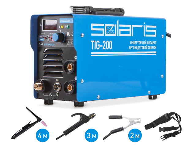 Инверторный аппарат аргонодуговой сварки SOLARIS TIG-200 + AK (TIG-MMA) Инверторный аппарат аргонодуговой сварки SOLARIS TIG-200 + AK (TIG-MMA)