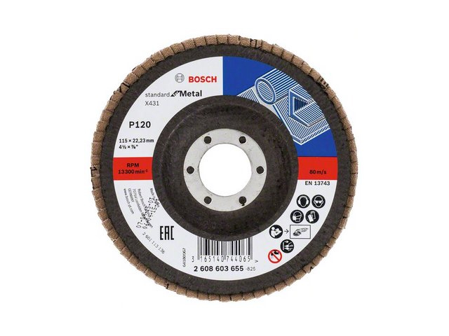 Круг лепестковый 115х22.2 мм K120 конический STANDARD FOR METAL BOSCH Круг лепестковый 115х22.2 мм K120 конический STANDARD FOR METAL BOSCH