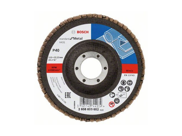 Круг лепестковый 115х22.2 мм K40 конический STANDARD FOR METAL BOSCH Круг лепестковый 115х22.2 мм K40 конический STANDARD FOR METAL BOSCH