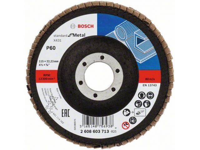 Круг лепестковый 115х22.2 мм K60 плоский STANDARD FOR METAL BOSCH Круг лепестковый 115х22.2 мм K60 плоский STANDARD FOR METAL BOSCH