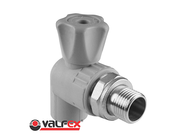 Кран шаровый ПП для радиатора 25х1/2" угловой, серый Valfex Кран шаровый ПП для радиатора 25х1/2" угловой, серый Valfex