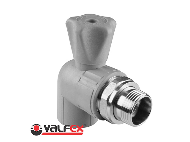 Кран шаровый ПП для радиатора 25х3/4" угловой, серый Valfex Кран шаровый ПП для радиатора 25х3/4" угловой, серый Valfex