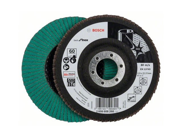 Круг лепестковый 115х22.2 мм K60 плоский BEST FOR INOX BOSCH Круг лепестковый 115х22.2 мм K60 плоский BEST FOR INOX BOSCH