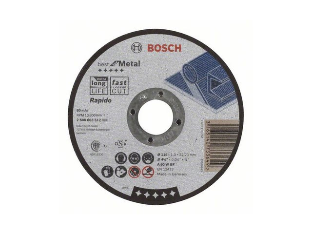 Круг отрезной 115х1.0x22.2 мм для металла Best BOSCH (прямой) Круг отрезной 115х1.0x22.2 мм для металла Best BOSCH (прямой)