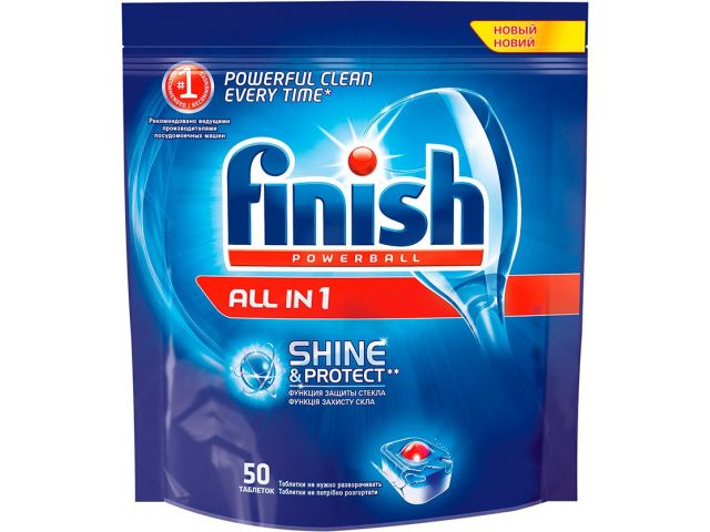 Таблетки для посудомоечных машин All in 1 Shine&Protect 50 шт. Finish Таблетки для посудомоечных машин All in 1 Shine&Protect 50 шт. Finish