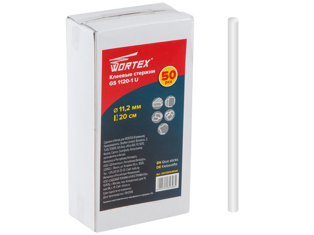 Клеевые стержни Wortex GS 1120-1 U (PVC универсальный, 11,2*200мм, 50шт, коробка) (PVC универсальный) Клеевые стержни Wortex GS 1120-1 U (PVC универсальный, 11,2*200мм, 50шт, коробка) (PVC универсальный)